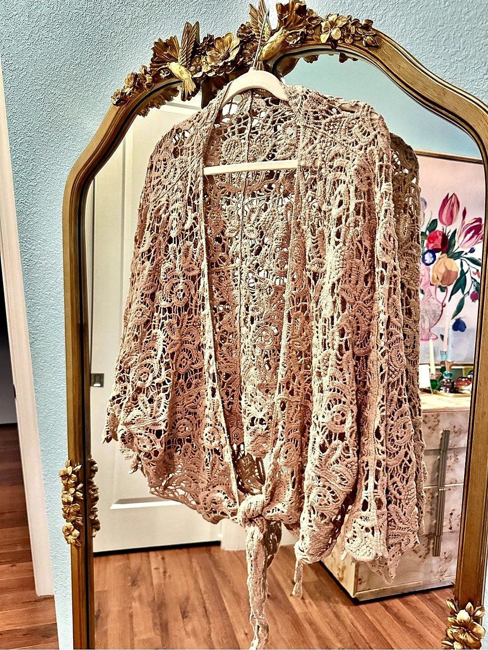 Salt & Co Crochet Open Front Shrug in Pink NWT